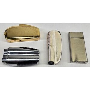 Silver Match Lighter Lot 4 Vintage Butane Gold Silver Chrome MCM France